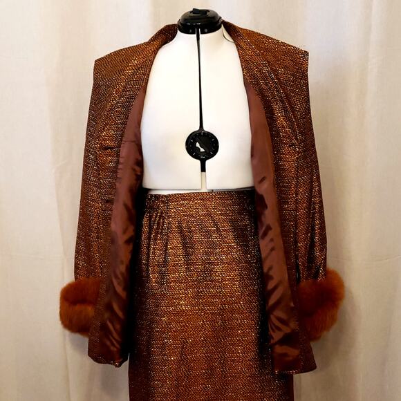 4 Piece Brown/Gold Suit Faux Fur Trim from Daniela by Neicy's Size 18 - Picture 6 of 16